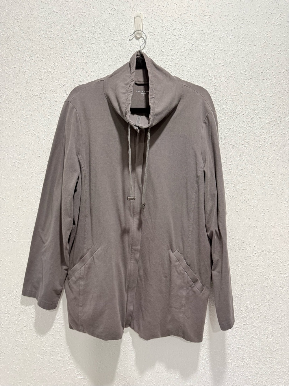 Eileen Fisher 90% organic cotton  Funnel Jacket‎ in Taupe L